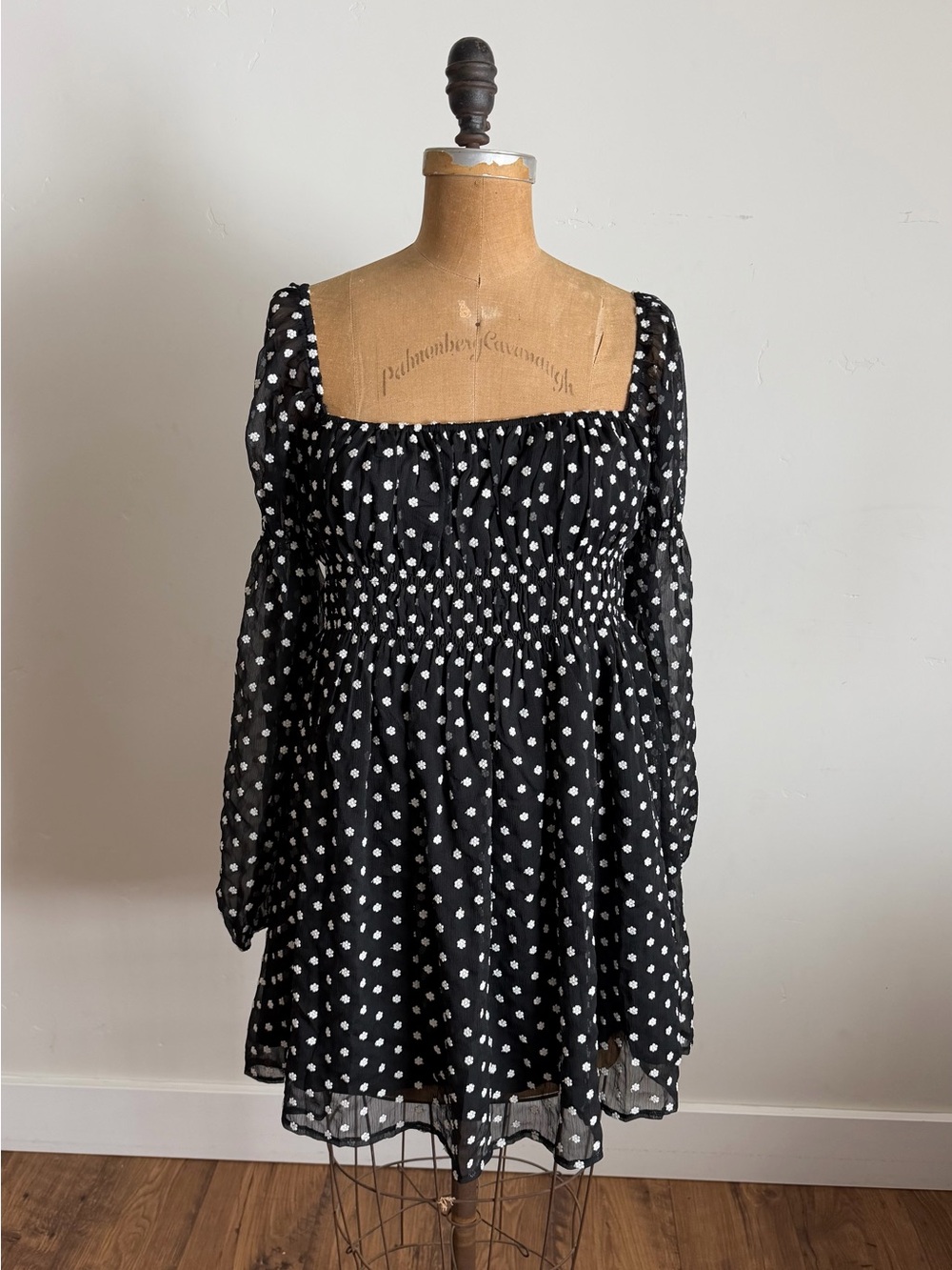 Lucy Paris Black & White Polka Dot Smocked Mini Dress - Picture 3 of 6